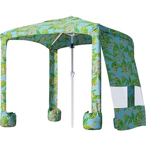 AMMSUN Beach Cabana, 6.2'×6.2' Beach Canopy, Easy Set up and Take Down, Cabana Tent with Sand Pockets, Instant Sun Shade with Side Wall, Banana