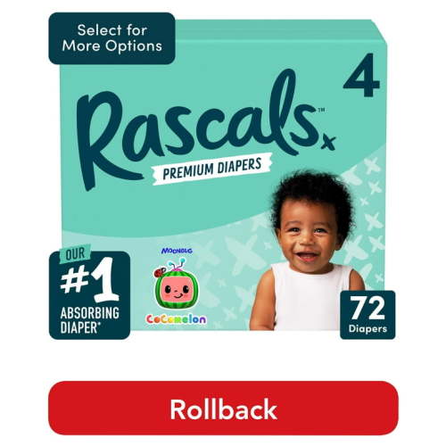 Rascals Baby CoComelon Premium Diapers, Size 4, 72 Count - Limited Edition