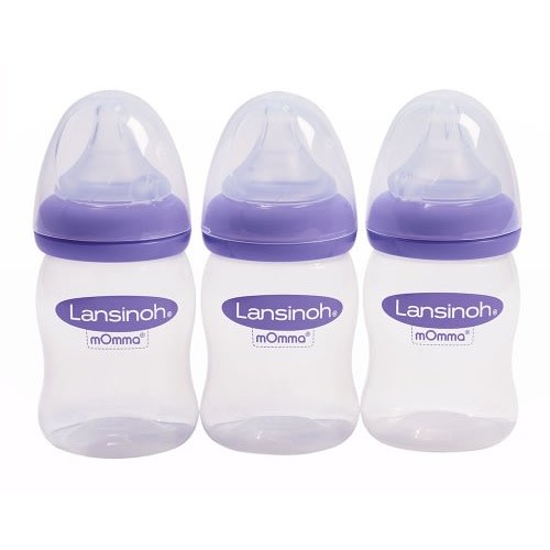 Lansinoh Anti-Colic Baby Bottles for Breastfeeding Babies, 5 Ounces, 3 Count, Includes 3 Slow Flow Nipples, Size S - 6 Piece Set