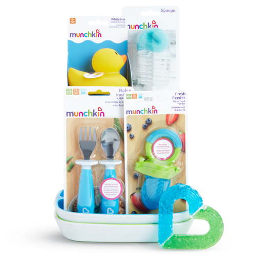 Munchkin New Beginnings Gift Basket, Great for Baby Showers, Includes 7 Baby Products, Blue, Unisex