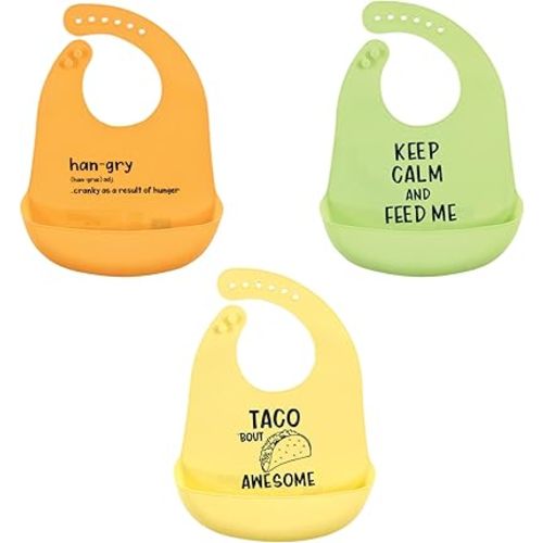 Hudson Baby Unisex Baby Silicone Bibs, Yellow Hangry, One Size