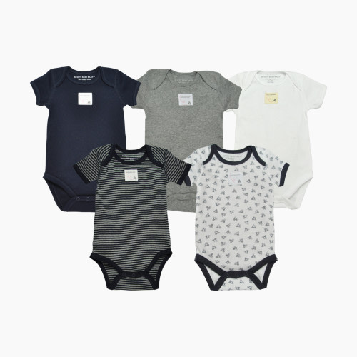 Burt's Bees Baby Organic Short Sleeve Bodysuit (5 Pack) - Blueberry, 0-3 Months