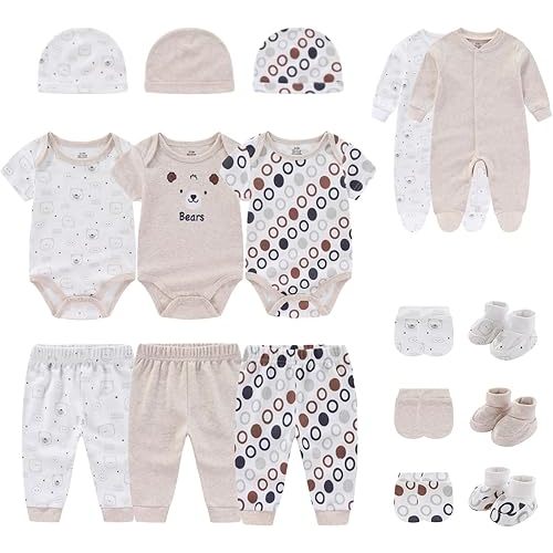 Newborn Baby Clothes Unisex Baby Layette Gift Sets 17 Piece Cotton Infant Girl Clothes and Essentials Accessories (0-3M)