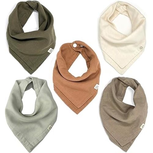 Kishu Baby Indi - GOTS Organic Muslin Bandana Drool Bibs - Set of 5 (Natural Bundle)