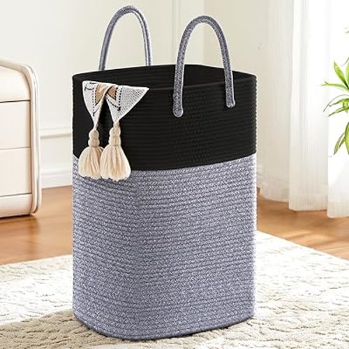 Laundry Basket,Woven Cotton Rope Laundry Hamper Sorters,60L Versatile Storage for Dirty Clothes,Baby Toys,and Blankets in Bathroom, Nursery,and Living Room