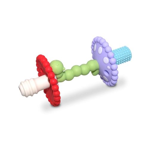 RaZbaby Chompy Teether Wand – Soft Silicone Hollow Baby Teething Tube for Front Teeth & Back Molars, Sensory Development and Multi Textured & Flexible Design, Compatible Teether (Multi Colored)