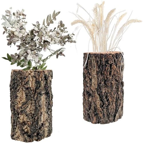 AceList Set of 2 Natural Wood Wall Planters for Indoor Plants- Handcrafted Farmhouse Rustic Decor for Unique Wall Pocket Vase Arrangements, Wood Wall Decor for Home (Yellow Thunderwood)
