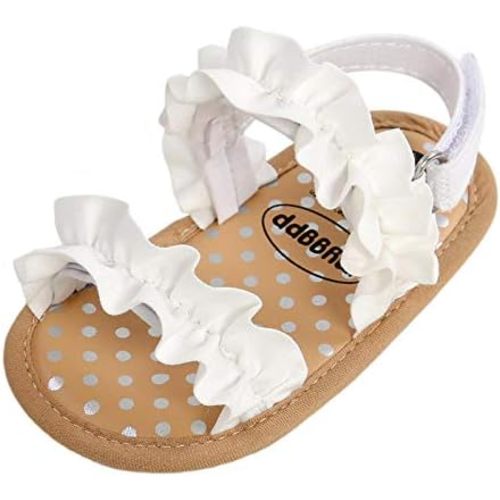 CoKate Baby Girls Sandals Ruffle Bowknot Premium Soft Sole Anti-Slip Open Toe Breathable Summer Outdoor First Walker Shoes Baby Sandals 0-3 months girls