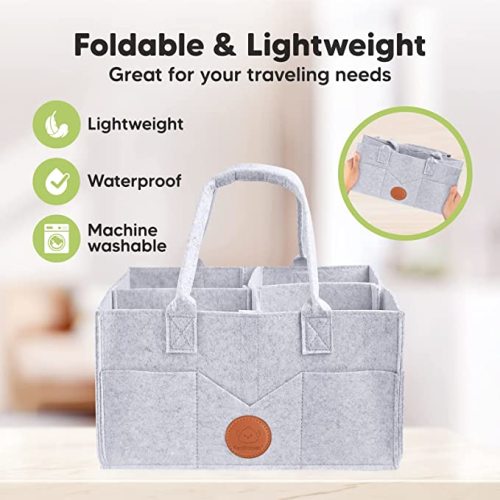 KeaBabies Diaper Caddy Organizer - Baby Organizer for Nursery, Car Storage Organizer, Baby Gift Basket, Changing Table Organizer, Portable Diaper Organizer Caddy for Girls, Boys (Classic Gray)