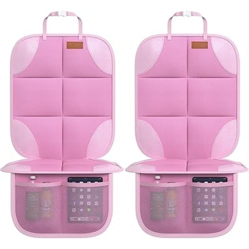 Car Seat Protector, 2Pack Seat Protector Protect Child Seats with Thickest Padding and Non-Slip Backing Mesh Pockets for Baby and Pet,Sedan SUV Truck (Pink)