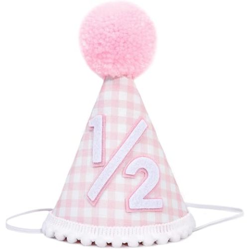 Half Birthday Crown for Girls - 1/2 Birthday Hat and Party Decoration, Gingham Style, Small
