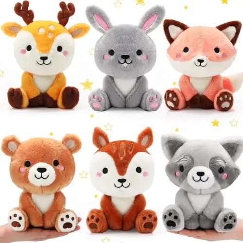 6 Pcs Woodland Animals Plush Toys 7 Inch Bear Rabbit Squirrel Deer Raccoon and Fox Stuffed Animals for Birthday Gifts Baby Showers Party Decor