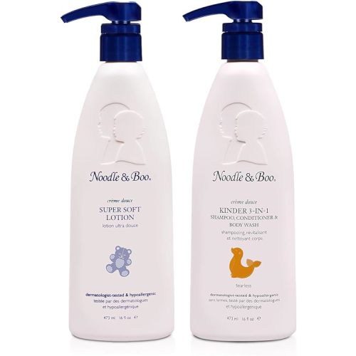 Noodle & Boo 2 Piece Bundle Super Soft Moisturizing Lotion for Daily Baby Care, 16 Fl Oz Kinder 3-in-1 Shampoo, Conditioner & Body Wash for Baby, 16 Fl Oz.