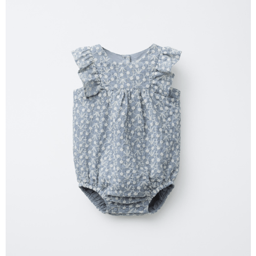 RUFFLED FLORAL EMBROIDERED ROMPER - Blue marl | ZARA United States
