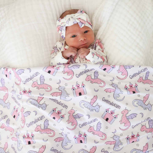 Dragon Adventure Personalized Swaddle Blanket | Pink