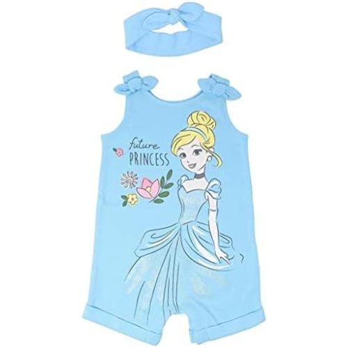 Disney Princess Rapunzel Ariel Belle Jasmine Aurora Baby Girls Snap Romper and Headband Newborn to Toddler