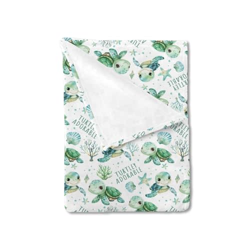 HawSkgFub Cute Under The Sea Turtle Baby Blanket for Boy Girl Gift, Ocean Animal Turtley Adorable Flannel Fleece Nursery Bed Blankets, Soft Lightweight Newborn Infant Toddler Kids Crib Bedding 40 x 50