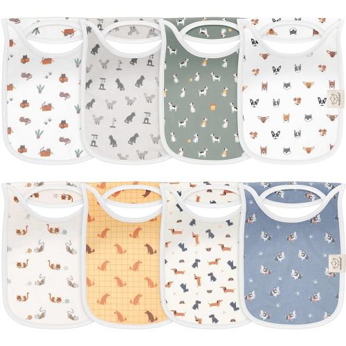 8-Pack Baby Bibs for Boys, Girls - Pullover Bibs for Drooling Teething Baby Girl & Boy Toddler, Newborn, Soft & Absorbent, Cute Colors, Large Torso Coverage Keep Infant Clean & Dry (Pets & Paws)