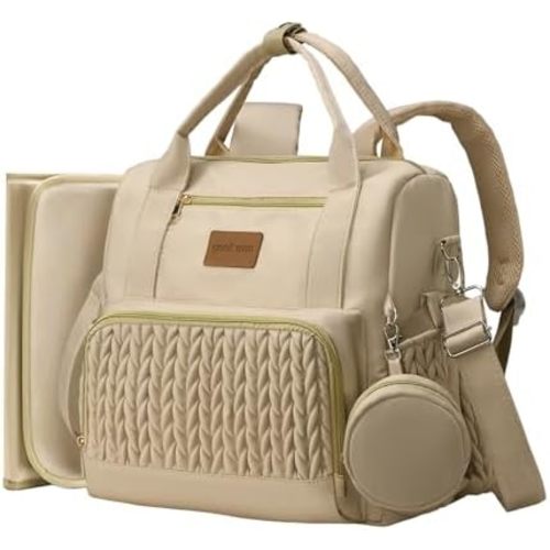 2025 Upgraded Diaper Bag Backpack,Waterproof Baby Diaper bag with Changing Pad, Converts into Baby Tote Bag, Newborn Essentials Must Haves, Shower Gifts for boys & Girls,Khaki