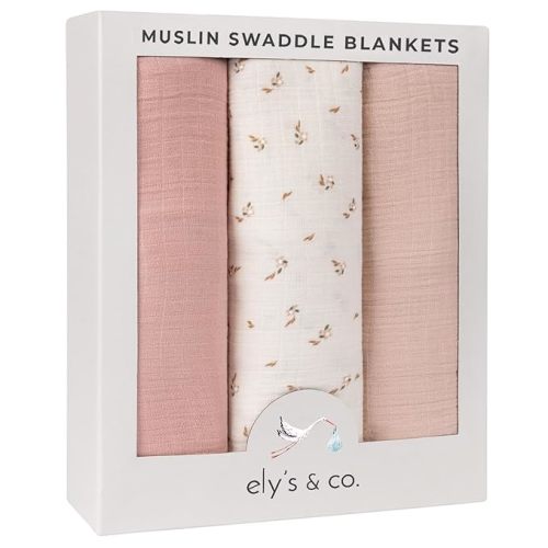 Ely's & Co. Muslin Swaddle Blankets 3-Pack for Baby Girl, 100% Cotton Muslin Extra Large Swaddle Receiving Blankets, 47”x47” (Pink-Cream Floral)