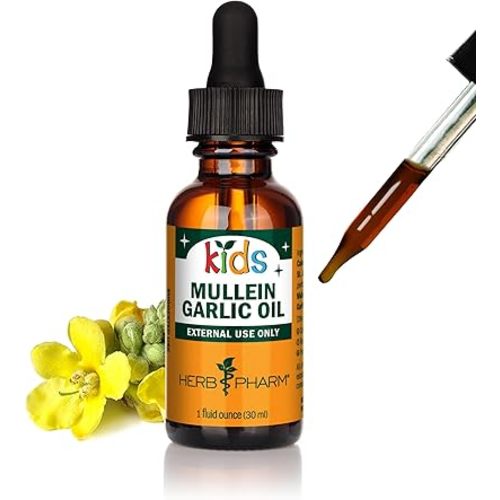 Herb Pharm Kids Mullein and Garlic Oil, 1 Fl Oz, Calendula, Garlic, Mullein, St. John's Wort, Olive Oil