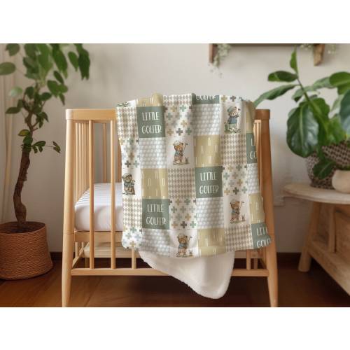 Little Golfer Baby Blanket, Throw Cuddle Blanket in Golfing Teddy Bear Themed, New Baby Gift
