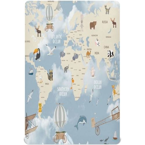 World Map Crib Sheets for Boys and Girls, Fitted Baby Crib Sheets Soft and Breathable Mini Crib Sheets 39 X 27 X Inches