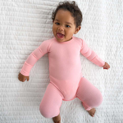 Bubblegum Ribbed Crescent Zippy - Little Sleepies