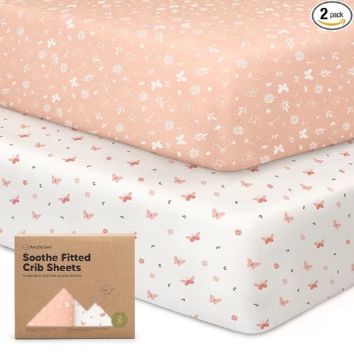KeaBabies 2-Pack Organic Crib Sheets for Boys, Girls - 52x28 Fitted Crib Mattress Sheet Neutral, Breathable Jersey Cotton Cover for Baby Bed, Toddler Mattress, Soft & Cute Prints (Butterflies)