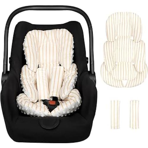 Infant Car Seat Insert Cushion, Super Soft Baby Car Seat Head Support & 2 Straps Pads, Reversible Preemie Newborn Carseat Insert, Fit Car Seat, Stroller, Infant Bouncer, Brown