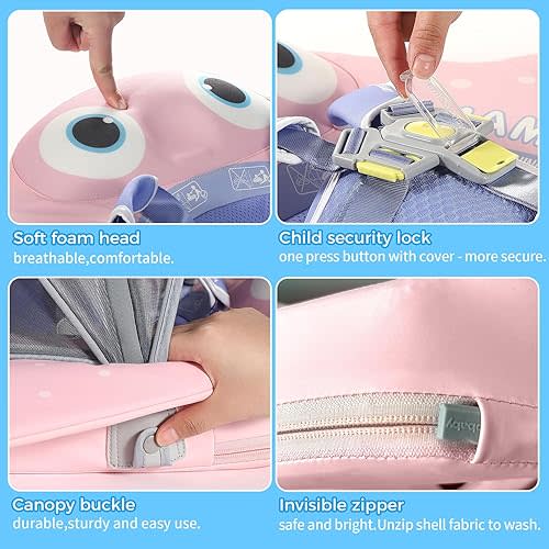 Mambobaby Float with Canopy UPF 50+ Sun Protection Pearl Foam Non-Inflatable Solid Baby Pool Float with Tail Mambo Float Swim Trainer Skin-Friendly Infant Swimming Ring