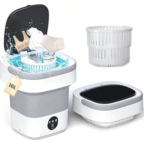 Portable Washing Machine - 16L Mini Foldable Washer with Spin Basket, 3 Cleaning Modes & Deep Cleaning for Small Clothes, Collapsible Laundry for Apartment, Home, Hotel and Travel (Gray)