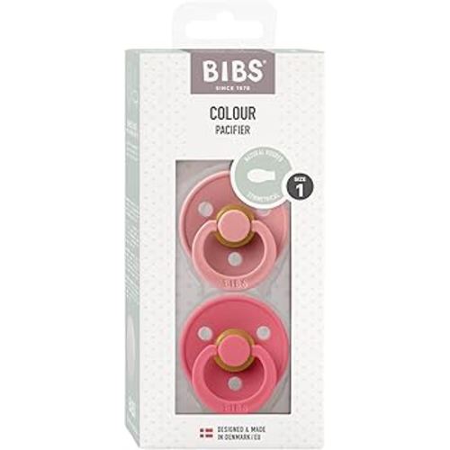 Amazon.com : BIBS Pacifiers 0-6 Months | Colour Collection 2-Pack | BPA-Free Symmetrical Natural Rubber Nipple | Made in Denmark | Dusty Pink/Coral Color Pacifier : Baby