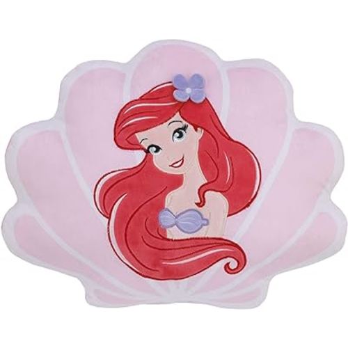 Disney Ariel Watercolor Wishes Pink and White Seashell Decorative Pillow