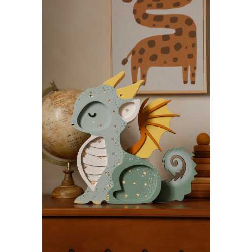 Adorable Dragon Lamp for Nursery Decor - Handmade Fairy Tale-Inspired Lighting for Kids Room - Wooden Nursery Lamp - Unique Baby Gift