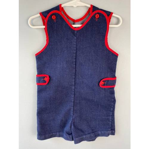 Vintage Baby Denim Romper Shorts Size 3 Months- 6 Months