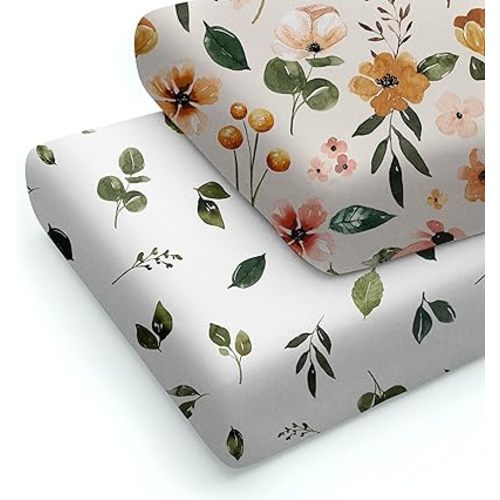 Crib Sheets Set of 2 Soft Cotton Blend Fitted Baby Crib Sheet- Neutral Green 2 Pack- Crib Bed Mattress & Toddler Bed Sheet by Max&So