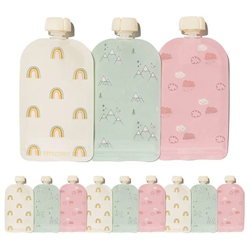 Hippypotamus Reusable Baby Food Pouches - 12 Pack - Baby Food Storage - Pouches Toddler - Refillable Squeeze Pouch for Kids (SAGE/Blush/Nude) - SAGE / BLUSH / NUDE