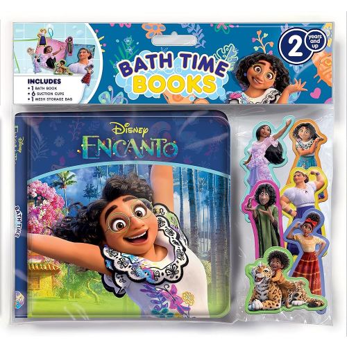 Disney Encanto Bath Time Books - Activity Books for kids, Bath book, 6 Padded suction cups, 1 Mesh bag