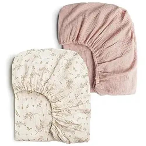 Konssy Muslin Crib Sheets for Girl Boy, 2 PCS Soft and Breathable Cotton Baby Sheets for Standard Crib Mattress, 52"x 28" (Floral, Pink)