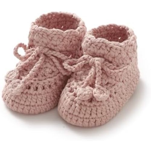 Hadetoto Baby Booties Hand Crochet Knit Cotton Bootie Soft Cozy Warm Socks Shoes Newborn First Walkers for Infant Boy Girl