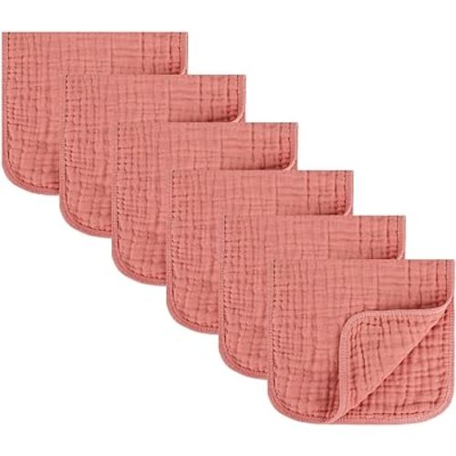 Baby Burp Cloth 100% Cotton Newborn Cotton Muslin Burp Cloth 10x20 inches (Pink 6 Pieces)