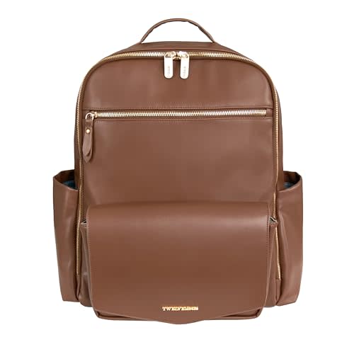 TWELVElittle Peek A Boo Backpack Diaper bag with Stroller Clips, Wipes Pouch and Changing Pad, in Vegan Leather (Toffee, One Size)