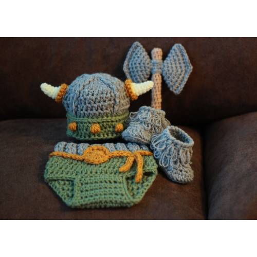 Crochet Baby Viking Costume Sage Green Grey Viking Outfit Nordic Baby Photo Prop Scandinavian Mom Gift Newborn Shower Gift MADE TO ORDER
