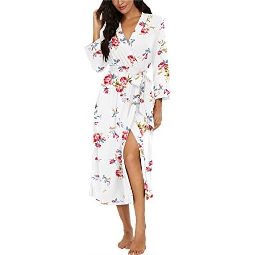 VINTATRE Women Kimono Robes Long Knit Bathrobe Lightweight Soft Knit Sleepwear V-neck Casual Ladies Loungewear