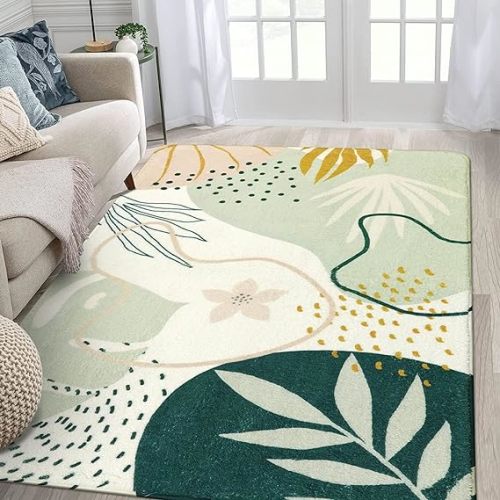 Lahome 4x6 Washable Lightweight Non-Slip Boho Botanical Print Rug - For Living Room, Bedroom, Dining Room - 4' x 6' - Green