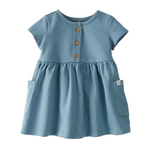 little planet by carter's Baby Girls' Dress Made with Organic Cotton, Blue Wash, 9 Months