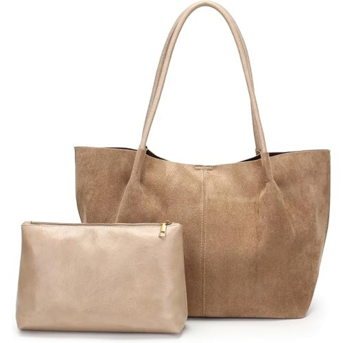 Suede Tote Bag for Women with Leather Purse Large Capacity Work Travel Handbags Ladies Shoulder Bags