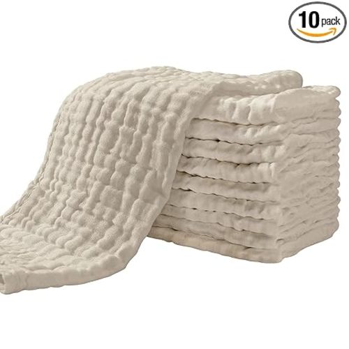 Yoofoss Muslin Burp Cloths for Baby 10 Pack 100% Organic Cotton Baby Washcloths for Boys Girls Large 20''X10'' Super Soft and Absorbent Apricot White