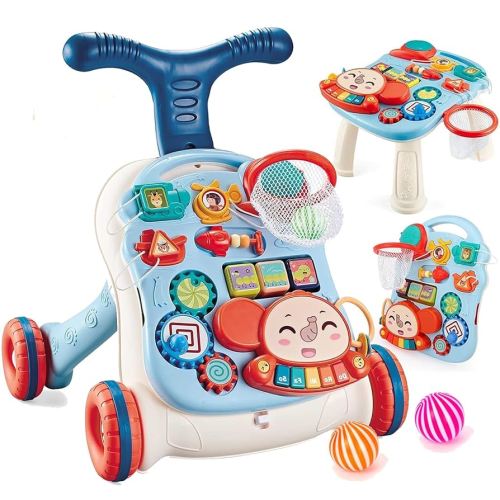 3 in 1 Baby Walker for Girls Boys Sit-to-Stand Walker Learning Walkers Activity Center Table Educational with Removable Play Panel Weight Gain Design Walking Toys for Infant Boys Girls